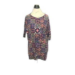 Lularoe Size Small Irma Top Blouse Shirt Multicolor 90's Y2K Short Sleeve Tunic
